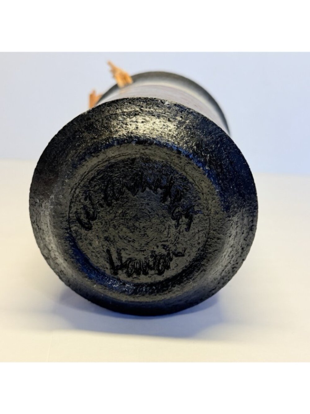 Warren Andrade Raku Pottery Vase 1999 Bamboo Handle Hawaii Artist 12"H w/ handle - Picture 7 of 8